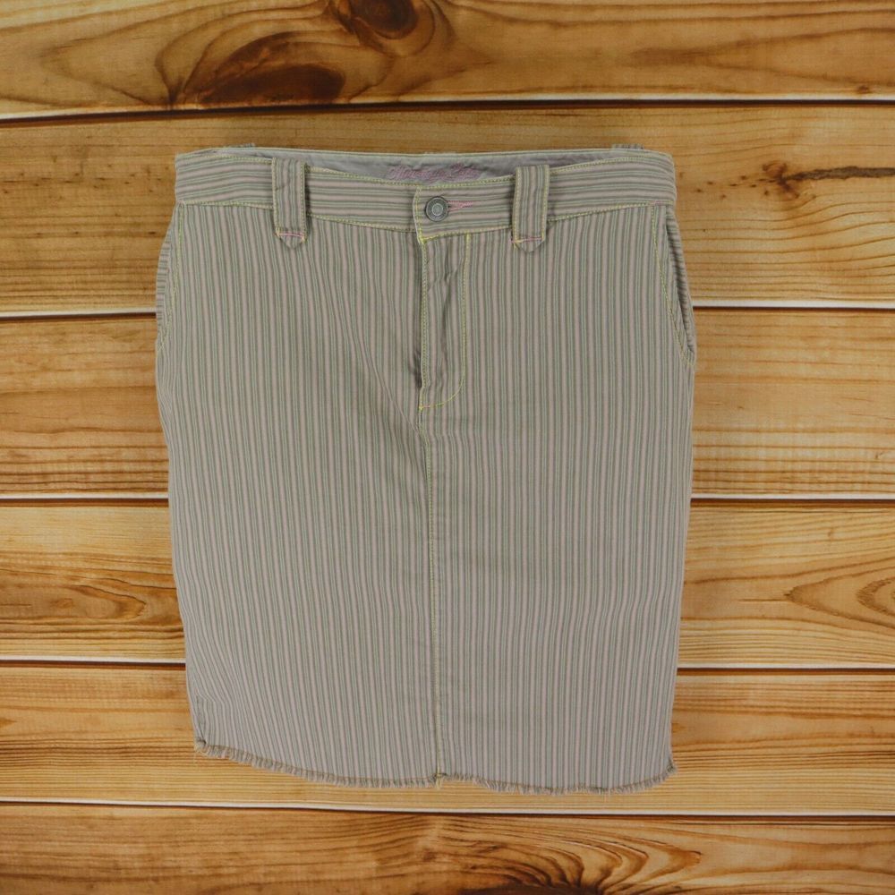 American Eagle Skirt Womens Size 6 Beige Brown Pink Stripes 100% Cotton Pockets